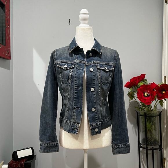NEW GAP Vintage Y2K Distressed Denim Jean Classic Cropped Jacket Buttons XS NWOT - Picture 16 of 16
